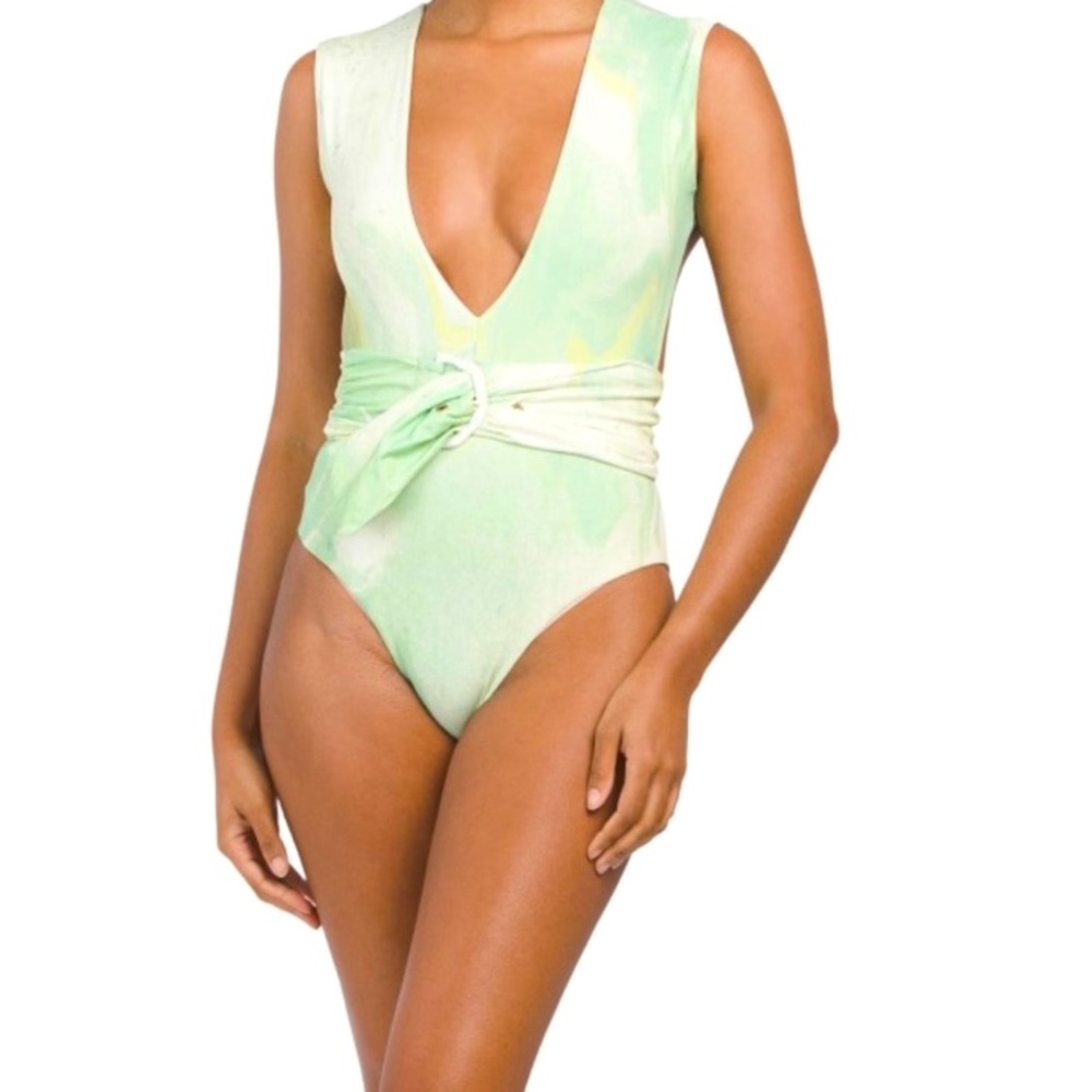 Green Tie-Dye Plunge Swimsuit